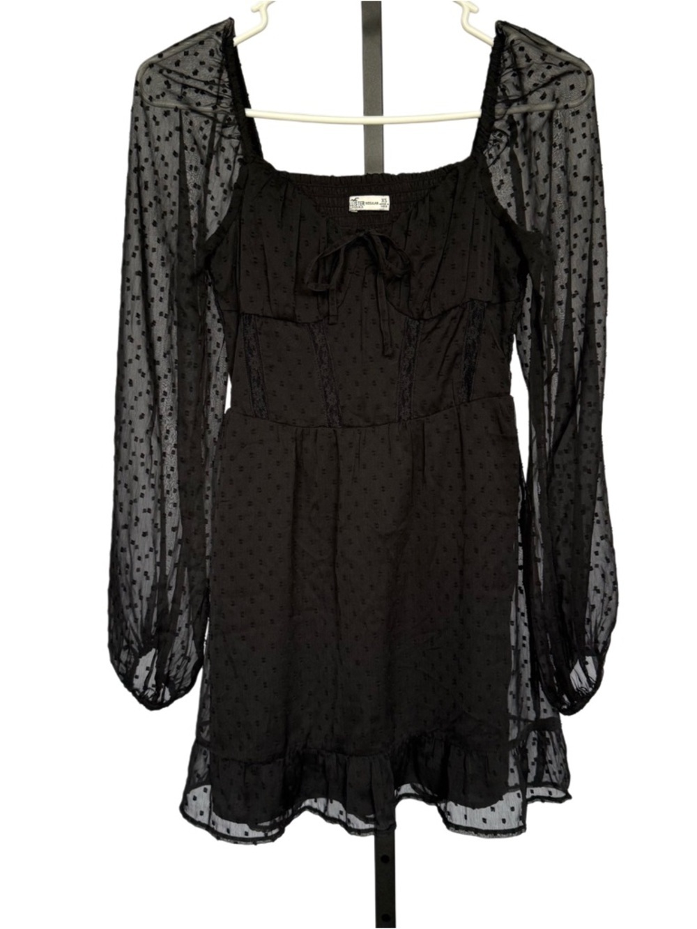 Hollister Whimsigoth Fairy Romantic Black Long Sleeve Sheer Mini Dress XS